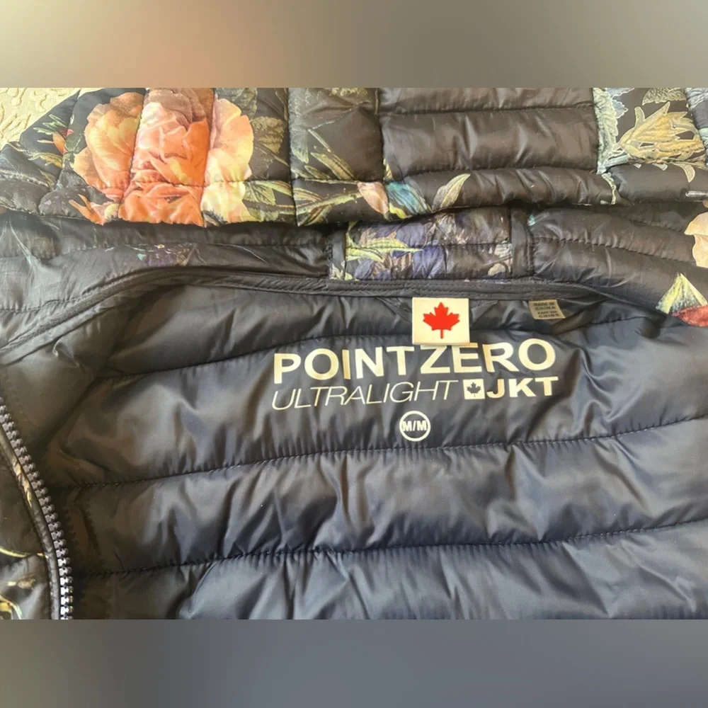 Point Zero Black Puffer Jacket with Floral Pattern - Picture 4 of 5